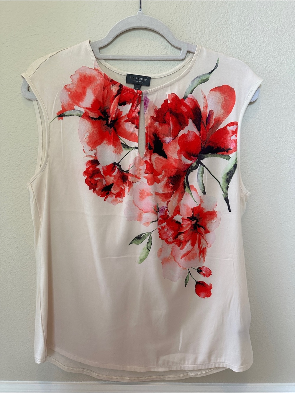The Limited Cream Floral Sleeveless Camisole with Red Blooms